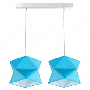 Lampa wisząca podwójna Quasar designerska lampa sufitowa do salonu z niebieskimi abażurami i białą metalową podstawą