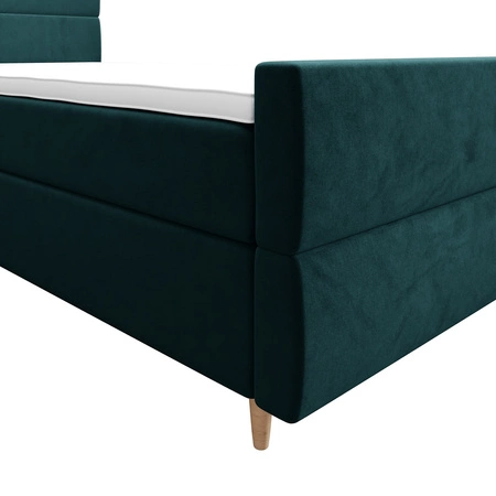 Łóżko kontynentalne Benet 100x200 turkusowe w nowoczesnym skandynawskim stylu z tapicerowanym zagłówkiem oraz zanóżkiem łóżko z pojemnikiem