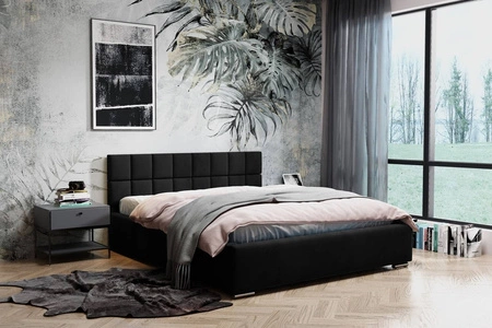 Łóżko tapicerowane Nessa 160x200 czarne stylowe łóżko z pojemnikiem na pościel wygodny zagłówek zachwyca eleganckim designem