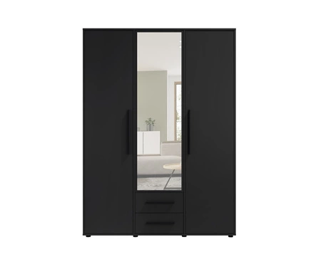 Szafa z lustrem Maxione 150 cm czarna funkcjonalna szafa do sypialni pokoju młodzieżowego lub przedpokoju wzbogacona szufladami