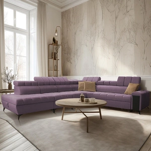 Narożnik z funkcją spania Bolmso XII fioletowy lewostronny nowoczesny design narożnik zapewnia komfort obszerne pojemniki na pościel