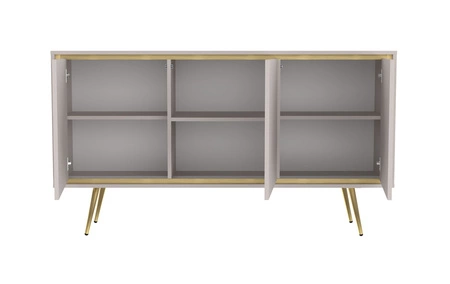 Komoda Nevea 150 cm beżowa elegancka komoda do salonu o subtelnej i ciekawej stylistyce system otwierania drzwi push to open