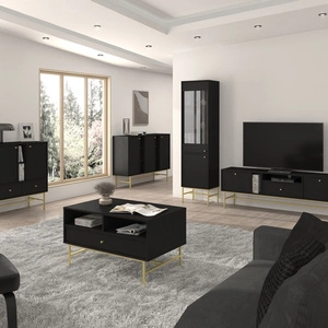 Zestaw mebli do salonu Kioto III czarny grafit stylowy design elegancka meblościanka wzbogacona stabilnym złotym stelażem