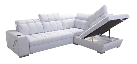 Narożnik z funkcją spania Luigi VII jasny beż prawostronny komfortowy narożnik rozkładany utrzymany w nowoczesnej formie