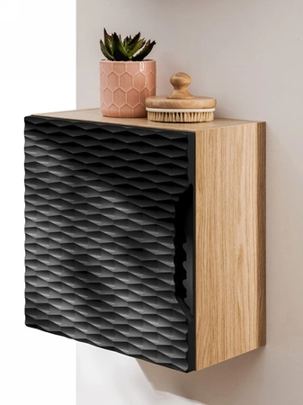 Szafka łazienkowa wisząca Ocean 35 cm dąb olejowany / czarny szafka do łazienki stylowe wykończenie poziome ryflowanie w kształcie fal