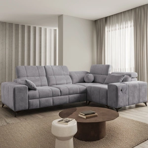 Narożnik z funkcją spania Penejos II jasny szary prawostronny komfort podczas codziennego wypoczynku pojemnik na pościel