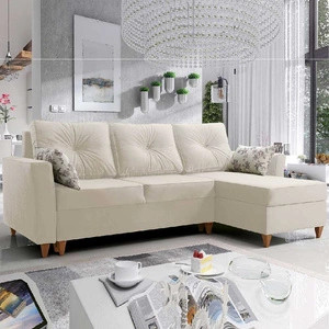 Narożnik z funkcją spania Topeka ecru prawostronny stylowy i nowoczesny design wpisujący się w każdą aranżację