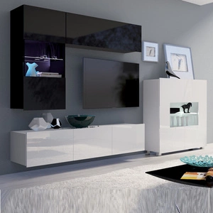 Meblościanka Apulia III biały połysk / czarny połysk wyjątkowo stylowa meblościanka proste bryły wpisujące się w każde wnętrze