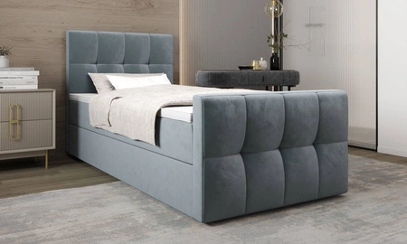 Łóżko kontynentalne Manhattan 100x200 turkusowe w nowoczesnym skandynawskim stylu z tapicerowanym zagłówkiem i zanóżkiem łóżko z pojemnikiem