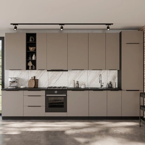 Zestaw mebli kuchennych Fiuggi Bl 390 cm stylowe szafki kuchenne z frontami wykonanymi w technologii anti fingerprint metalowe uchwyty