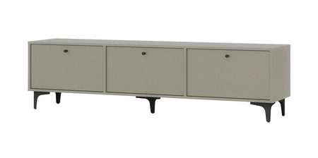 Meblościanka Kioto I eukaliptus stylowy design mebli do salonu eleganckie meble wsparte na metalowej czarnej podstawie subtelne uchwyty