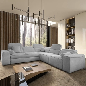 Narożnik z funkcją spania Viano III jasny szary prawostronny narożnik z pojemnikami na pościel doskonały do nowoczesnych wnętrz