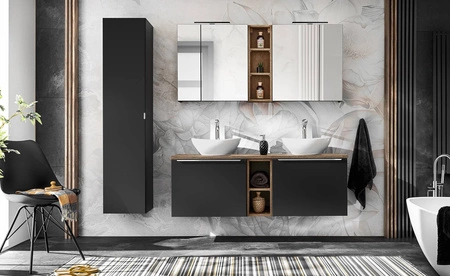 Szafka łazienkowa wisząca z lustrem Santa Fe 60 cm czarna elegancka szafka doskonale uzupełniająca aranżację łazienki