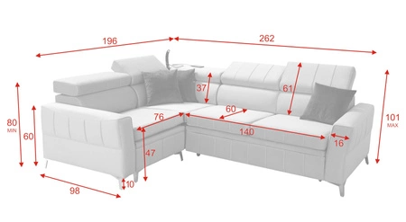 Narożnik z funkcją spania Rava II żółty lewostronny velvet komfortowy narożnik z pojemnikiem na pościel wielofunkcyjna lampka