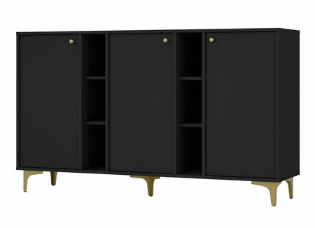 Komoda Kioto I 158 cm czarny grafit nowoczesny design subtelne uchwyty prosta forma wzbogacona o metalowe złote elementy