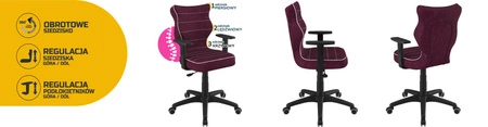 Krzesło do biurka Duo fioletowe idealne do wzrostu 159-188 cm profilowane siedzisko regulowane podłokietniki łatwo czyszcząca tkanina