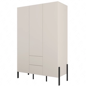 Szafa Jukon S 139 cm beżowa elegancka forma mebla w nowoczesnym stylu system otwierania push to open metalowe czarne nogi pojemne szuflady