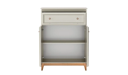 Komoda wysoka Windsor 92 cm beżowy / dąb smukła komoda z szufladą o wyrafinowanym designie wysokie nogi wykonane z litego drewna