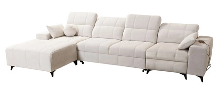 Narożnik z funkcją spania Penejos XII Lux jasny szary lewostronny stylowy narożnik rozkładany z komfortowym wysuwanym podnóżkiem