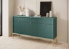 Komoda z szufladami Lovro 154 cm pastelowy zielony nowoczesny design zachwyci miłośników wyrazistych wnętrz złote metalowe dodatki