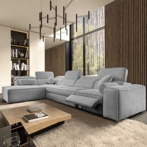 Narożnik z funkcją spania Viano XI Lux jasny szary lewostronny designerski narożnik z wysuwanym podnóżkiem i pojemnikiem na pościel