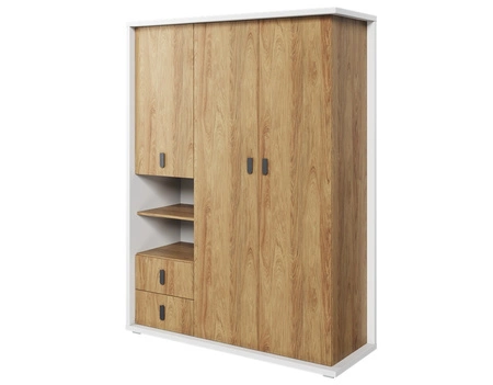 Zestaw mebli Simi biały / hikora naturalna nowoczesne meble o ciekawym designie solidne wykonanie nietuzinkowe metalowe uchwyty