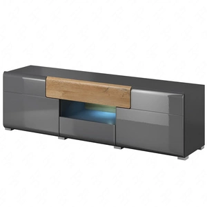 Szafka RTV Toledo 159 cm antracyt / antracyt połysk / dąb grandson nowoczesna szafka pod telewizor w stylu skandynawskim