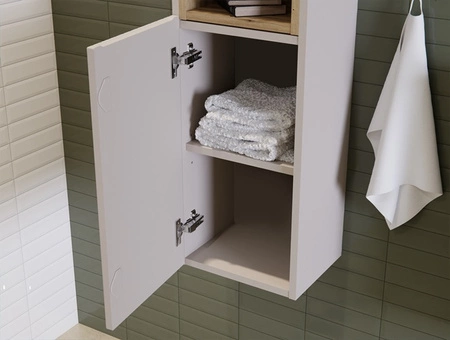 Słupek łazienkowy wiszący Nova 30 cm beżowy solidnie wykonana szafka łazienkowa z gustownym ryflowanym frontem