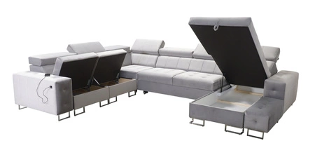 Narożnik z funkcją spania Hampton VIII bordowy prawostronny nowoczesny design narożnik rozkładany do salonu funkcjonalna dostawka