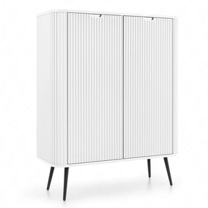 Komoda Zoya 103 cm biała elegancki design owalny kształt bryły osadzony na czarnych metalowych nogach gustowny ryflowany front