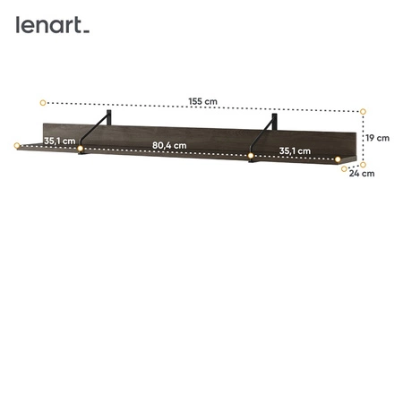 Półka Piemonte 155 cm jesion portland nowoczesna i praktyczna półka na ścianę z czarnymi dodatkami idealny mebel do salonu