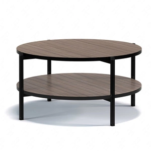 Stolik kawowy okrągły 84 cm Sampi captains deck z dodatkową półką lekki design metalowa podstawa idealny stolik do każdej aranżacji