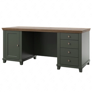 Biurko z szufladami Evora 180 cm butelkowa zieleń / dąb lefkas gustowna stylistyka zachwyci miłośników wyrazistych wnętrz do gabinetu lub biura