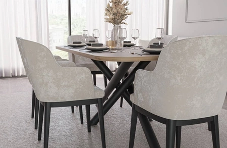 Stół Lyon 90x185 cm dąb artisan / czarny nowoczesny stół do jadalni osadzony na stylowych nogach typu pająk regulacja wysokości