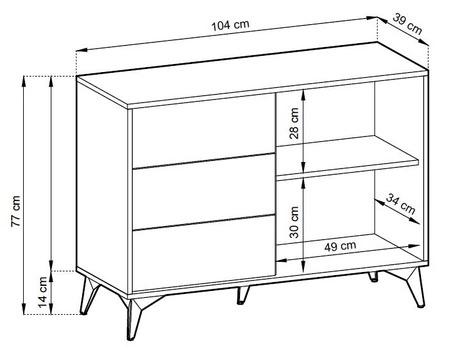 Komoda z szufladami Gusto 104 cm czarna / dąb evoke funkcjonalna idealna do wnętrz w stylu nowoczesnym klasycznym i skandynawskim