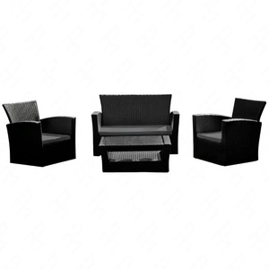 Zestaw mebli ogrodowych Unico czarny niezwykle elegancki zestaw z sofą i fotelami idealne meble do ogrodu funkcjonalny stolik z półką