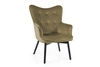 Fotel Carmen oliwkowy odporny na zaciągnięcia i zadrapania komfortowy podczas wypoczynku drewniane nogi