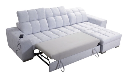 Narożnik z funkcją spania Luigi szary popiel / czarny prawostronny narożnik z dwoma pojemnikami na pościel tkanina o ciekawej strukturze