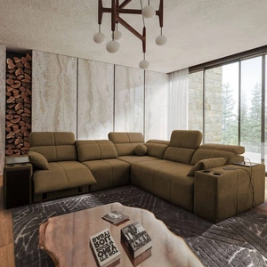 Narożnik z funkcją spania Tesalia III Lux brązowy lewostronny komfortowy narożnik z wysuwanym podnóżkiem funkcja przesuwanego oparcia