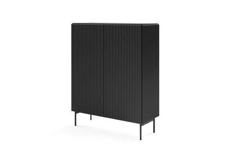 Zestaw mebli Muti czarny designerska meblościanka do salonu efektowne ryflowania na frontach i korpusach mebli system push to open