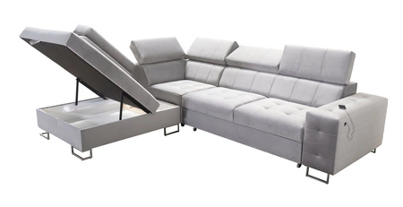 Narożnik z funkcją spania Hampton VII bordowy lewostronny narożnik do pokoju wykonany z aksamitnej tkaniny o gładkiej powierzchni