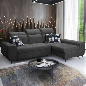 Narożnik z funkcją spania Buffalo grafitowy prawostronny funkcjonalny i stylowy narożnik rozkładany z pojemnikiem na pościel