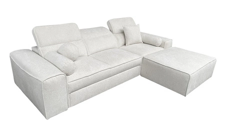 Narożnik z funkcją spania Viano kremowy prawostronny stylowy narożnik o ciekawym kształcie regulowane zagłówki ozdobne poduszki