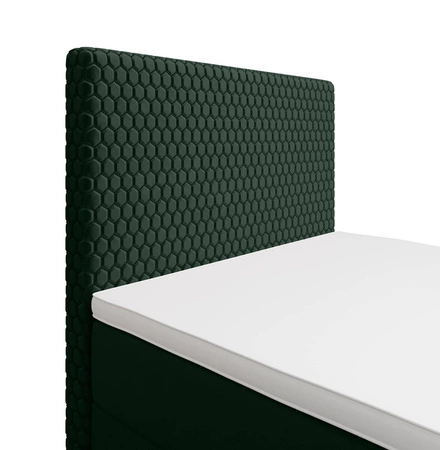 Łóżko kontynentalne Fargo 90x200 butelkowa zieleń w nowoczesnym skandynawskim stylu z tapicerowanym zagłówkiem łóżko z pojemnikiem