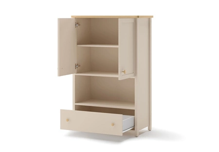 Komoda wysoka Story 85 cm beżowy / dąb vincenza bielona komoda z szufladą elegancki design połączony z wysoką jakością wykonania