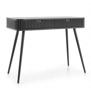 Konsola Zoya czarna z szufladami stylowa oraz funkcjonalna toaletka zaoblony kształt bryły ryflowane fronty szuflad metalowe nogi