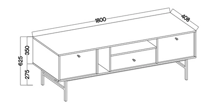 Szafka RTV Kioto III 180 cm czarny grafit elegancka szafka pod telewizor subtelne uchwyty metalowy stelaż w kolorze złotym
