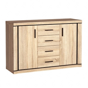 Komoda z szufladami Dallas 137 cm dąb sonoma / czarny elegancka stylistyka mebla wzbogacona o stylowe czarne dodatki idealna komoda do salonu