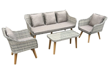Zestaw mebli ogrodowych Largo Grande szary beżowy meble z nutą stylu skandynawskiego do przydomowej strefy wypoczynku duża sofa