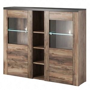 Komoda wysoka Larona 155 cm orzech satin / touchwood nowoczesny design idealna komoda do salonu sypialni lub biura prosta forma szkło hartowane